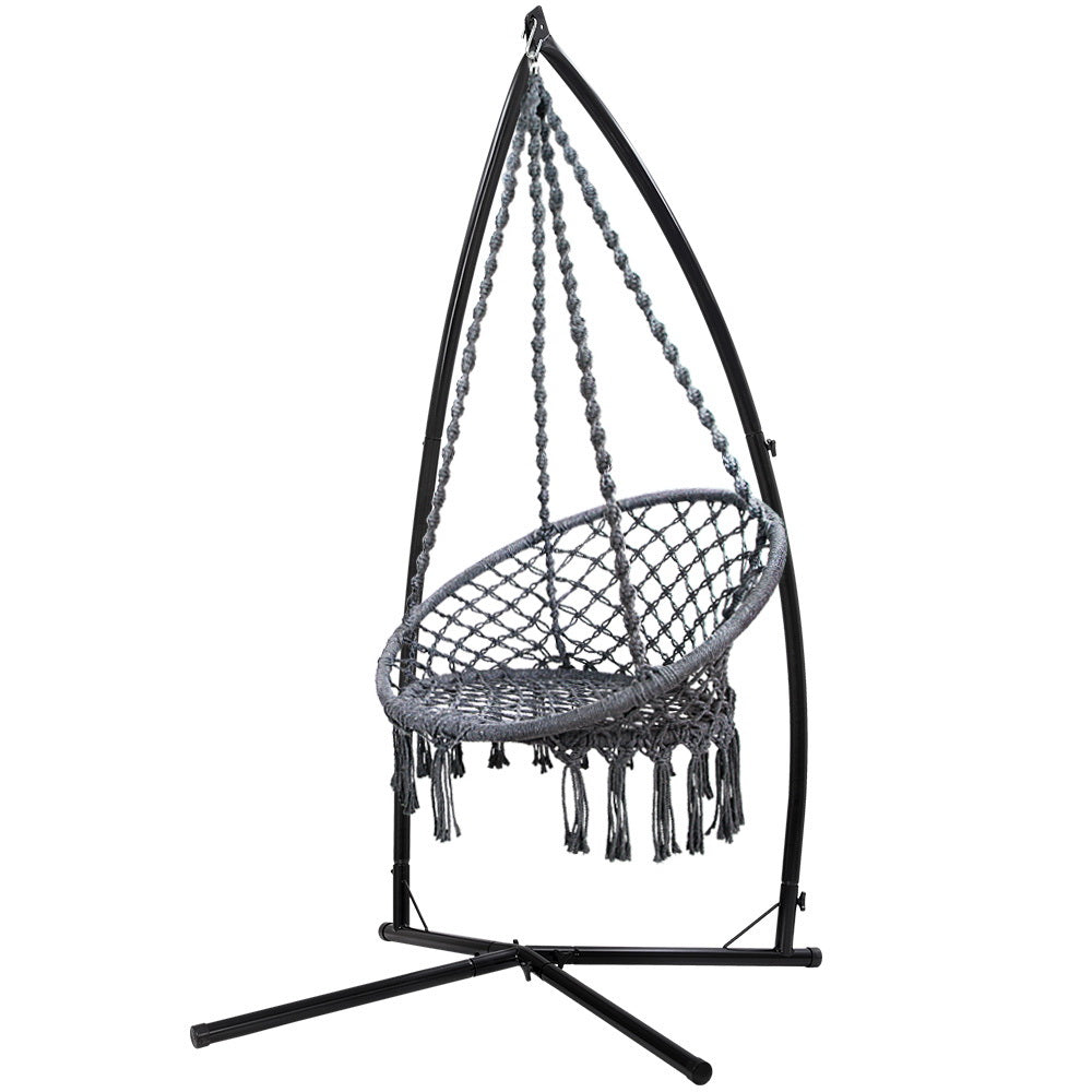 Gardeon Outdoor Hammock Chair with Steel Stand Cotton Swing Hanging 124CM Grey-0