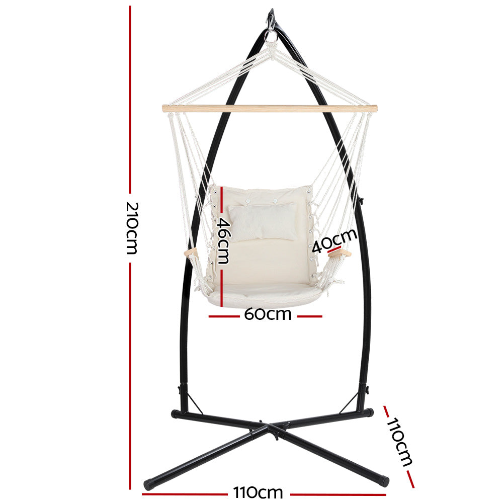 Gardeon Outdoor Hammock Chair with Steel Stand Hanging Hammock Beach Cream-0