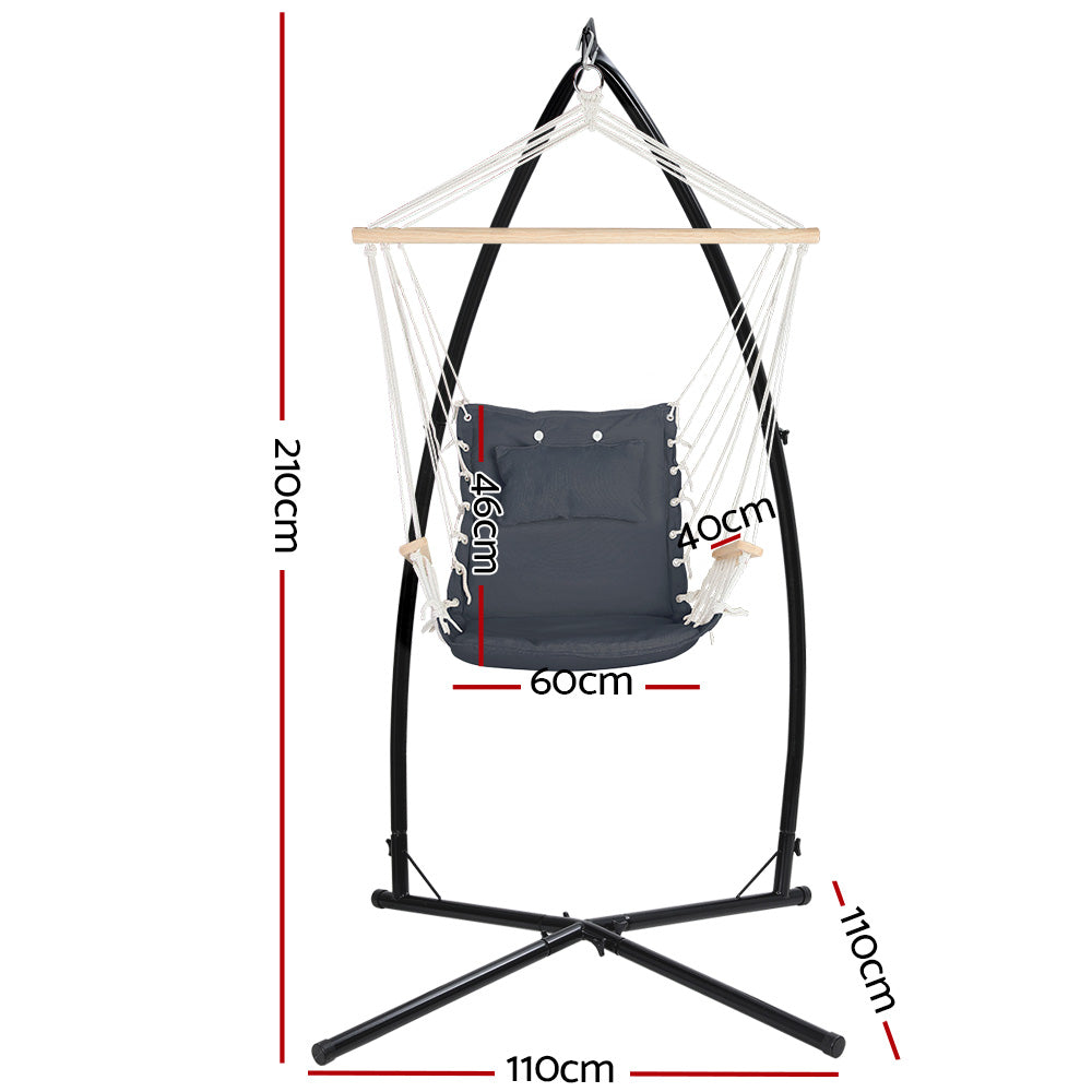 Gardeon Outdoor Hammock Chair with Steel Stand Hanging Hammock Beach Grey-1