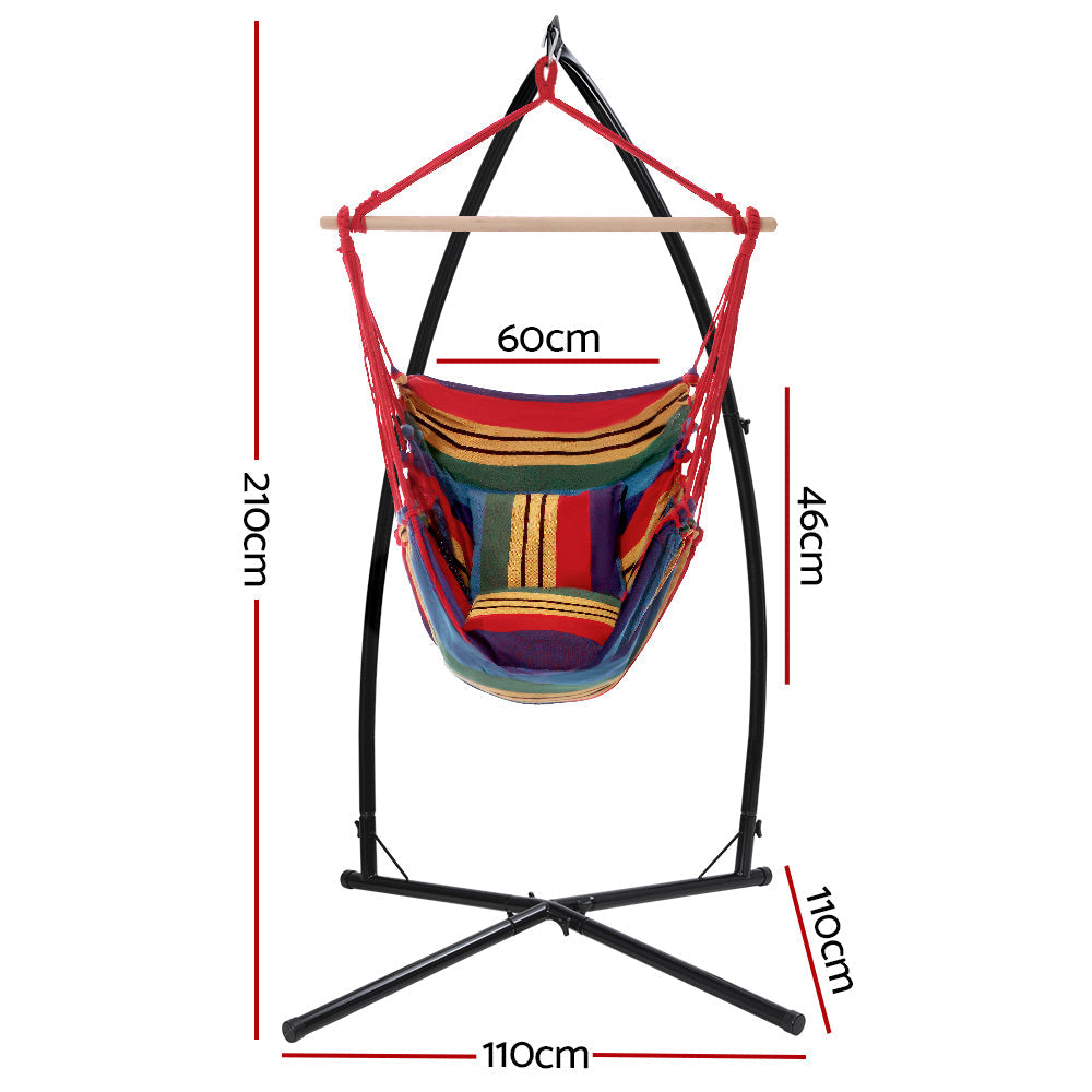 Gardeon Outdoor Hammock Chair with Steel Stand Hanging Hammock Pillow Rainbow-1