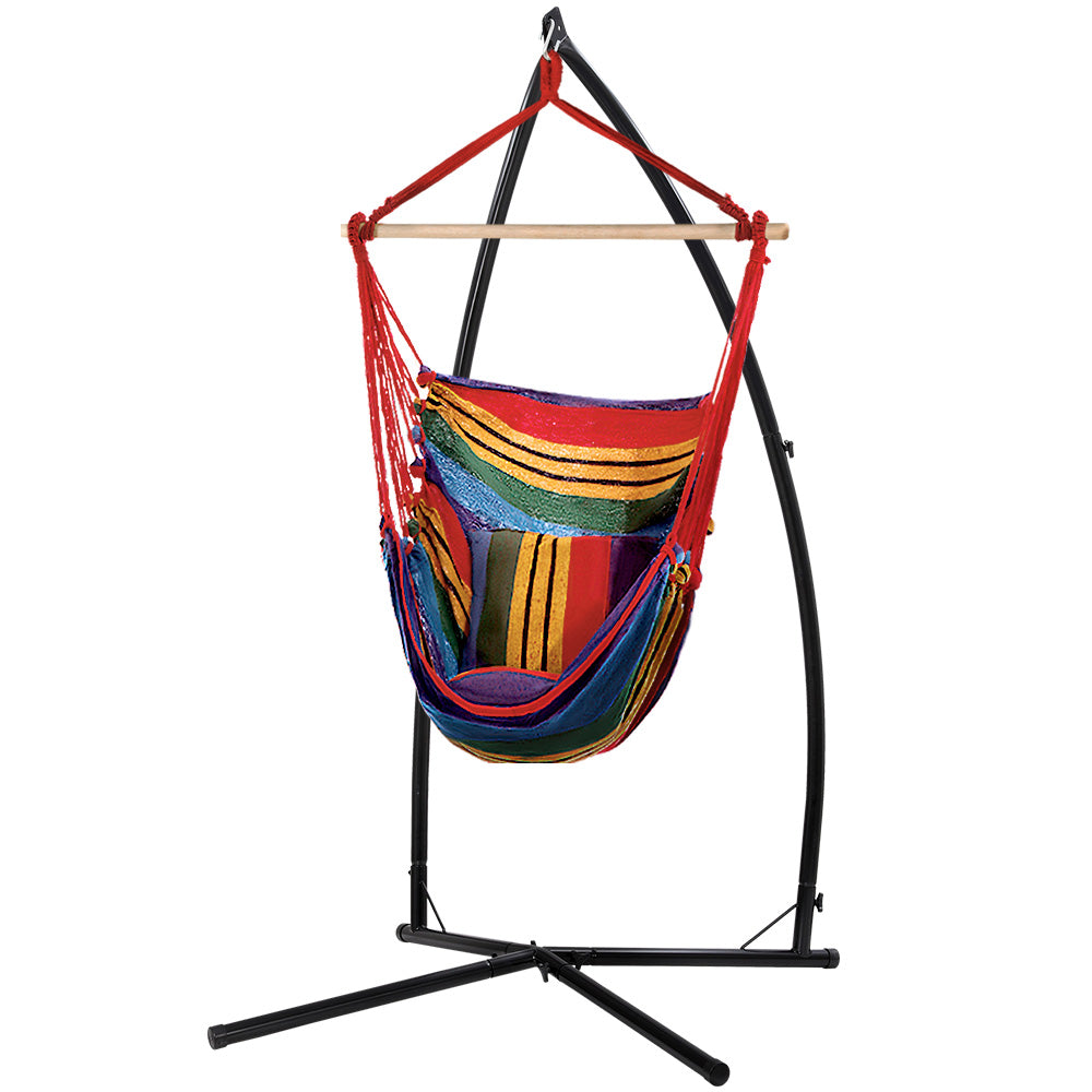 Gardeon Outdoor Hammock Chair with Steel Stand Hanging Hammock Pillow Rainbow-0