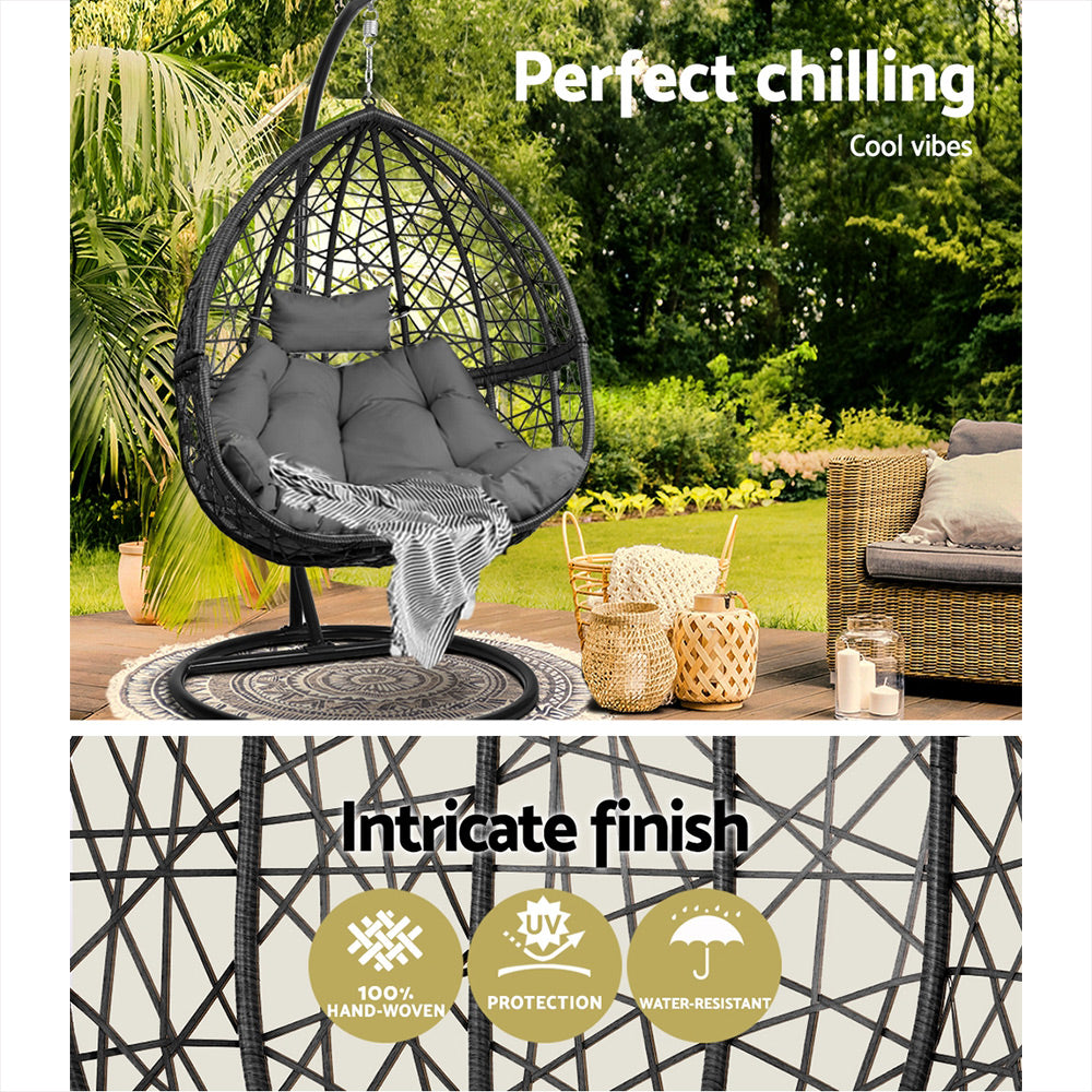 Gardeon Outdoor Hanging Swing Chair - Black-3