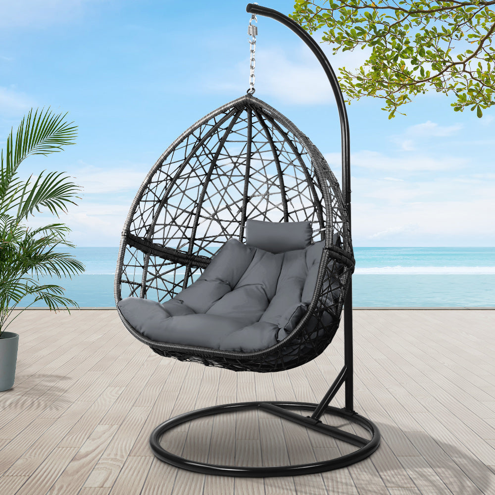 Gardeon Outdoor Hanging Swing Chair - Black-7