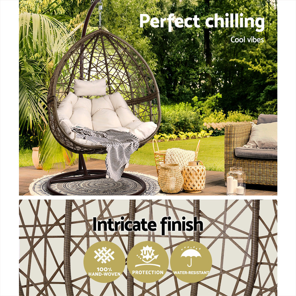 Gardeon Outdoor Hanging Swing Chair - Brown-3