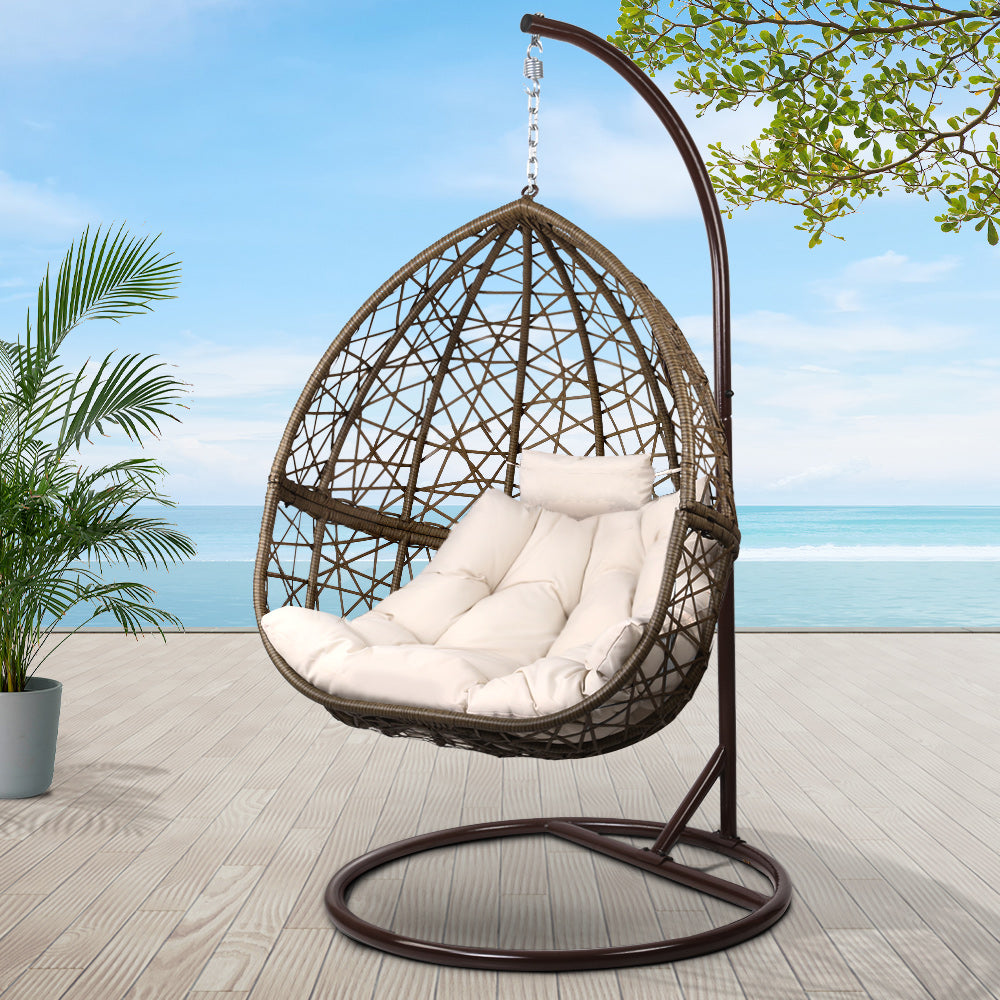 Gardeon Outdoor Hanging Swing Chair - Brown-7