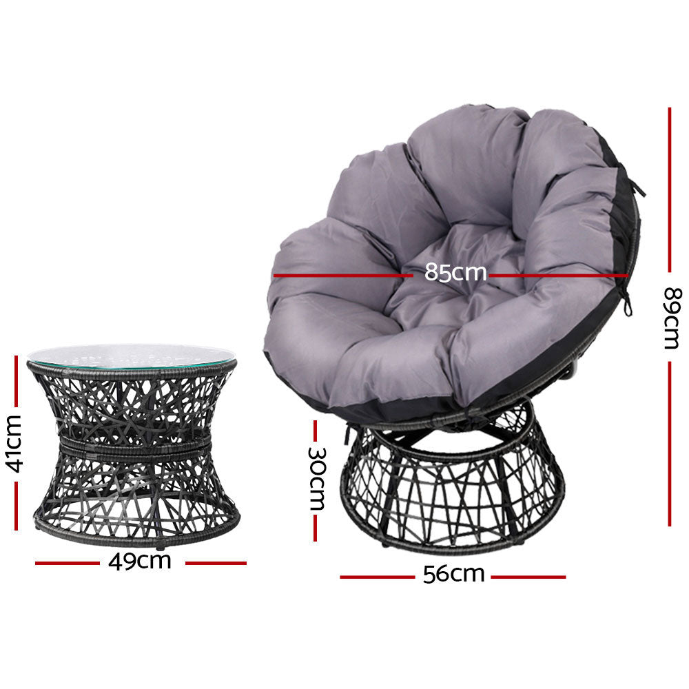 Gardeon Outdoor Lounge Setting Papasan Chairs Table Patio Furniture Wicker Black-1