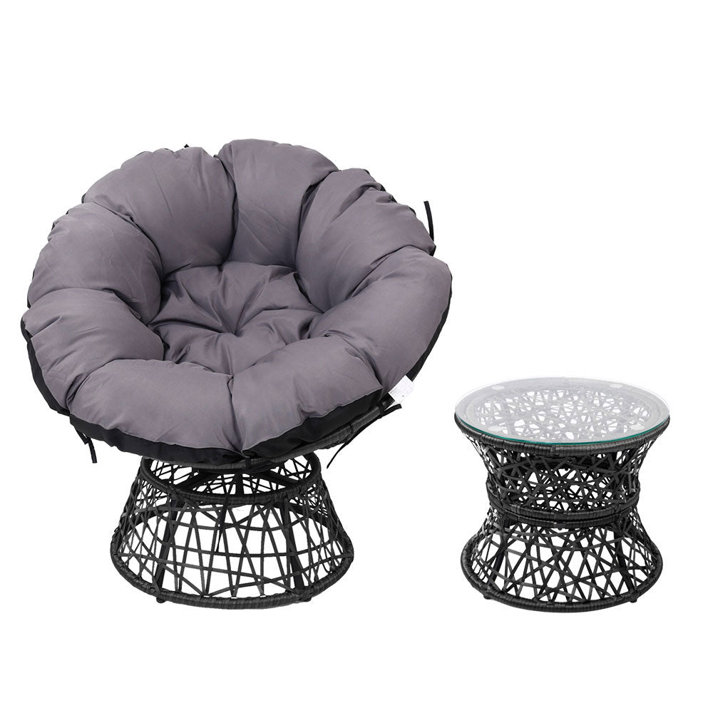 Gardeon Outdoor Lounge Setting Papasan Chairs Table Patio Furniture Wicker Black-2