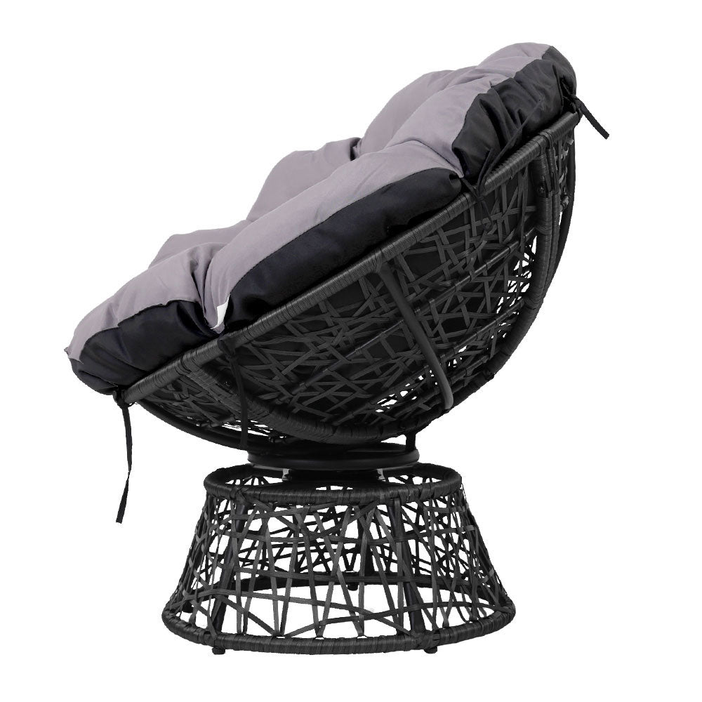 Gardeon Outdoor Lounge Setting Papasan Chairs Table Patio Furniture Wicker Black-3