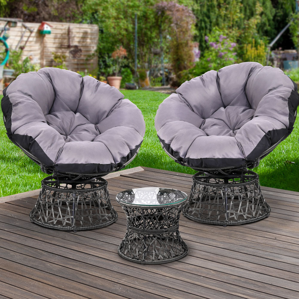 Gardeon Outdoor Lounge Setting Papasan Chairs Table Patio Furniture Wicker Black-7