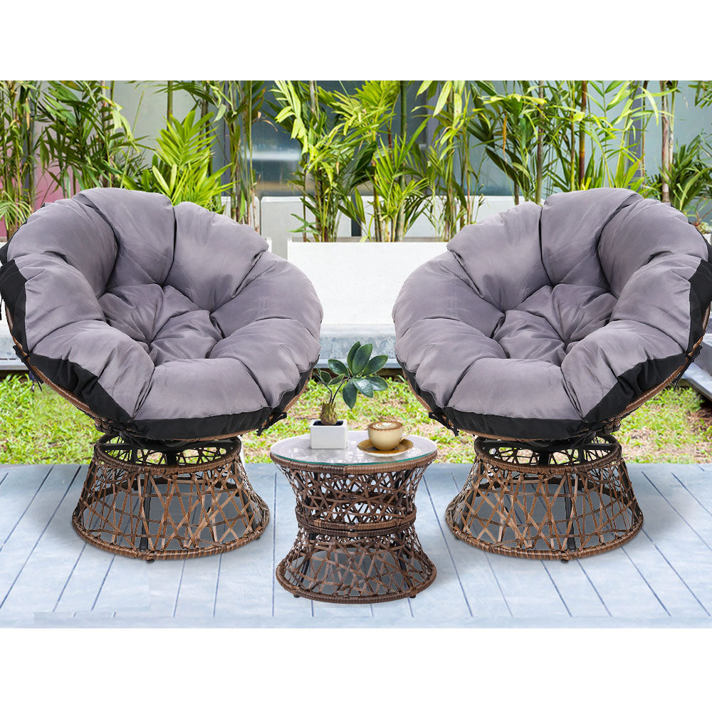 Gardeon Outdoor Lounge Setting Papasan Chairs Table Patio Furniture Wicker Brown-11