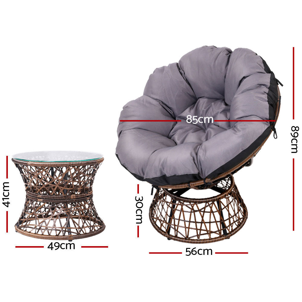 Gardeon Outdoor Lounge Setting Papasan Chairs Table Patio Furniture Wicker Brown-1