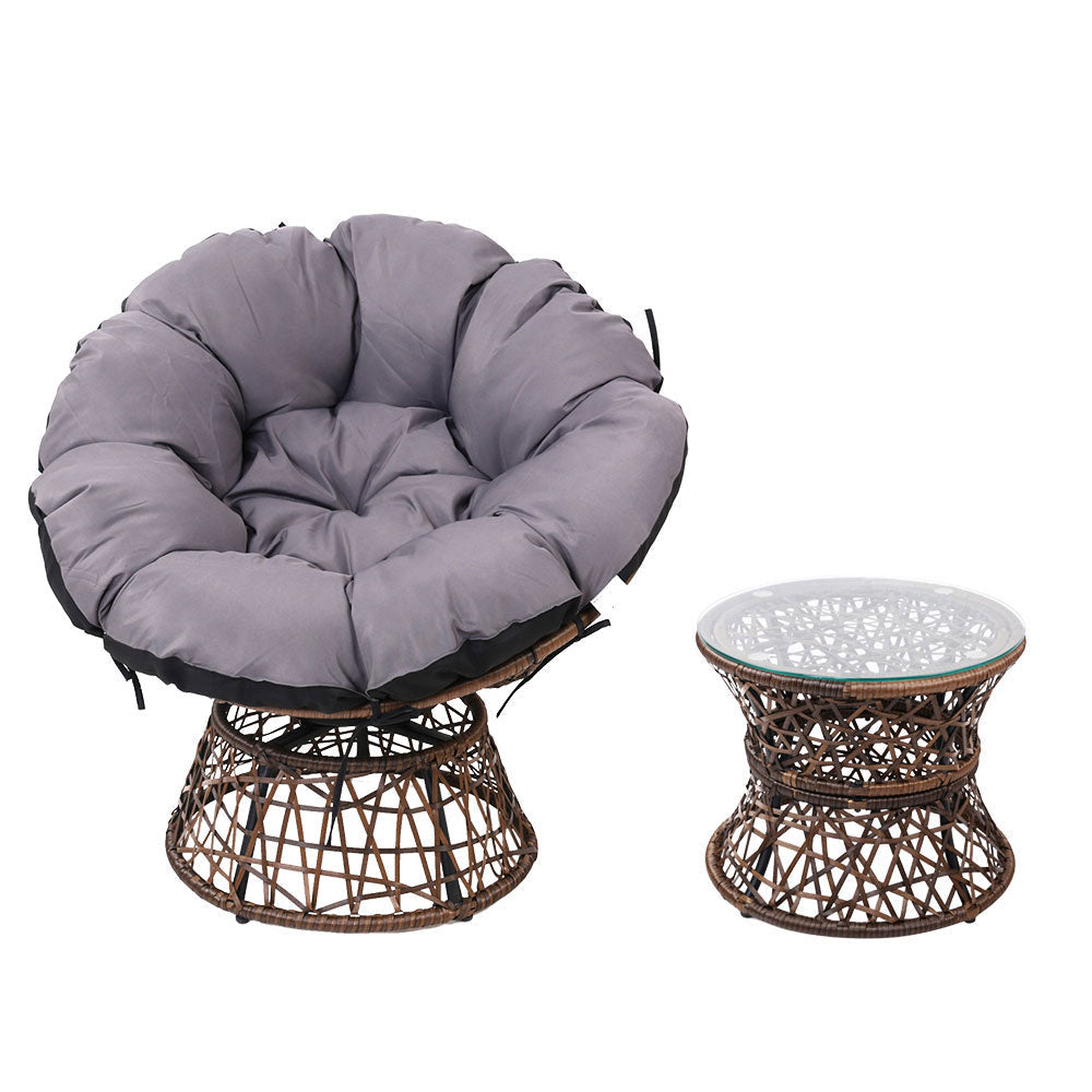 Gardeon Outdoor Lounge Setting Papasan Chairs Table Patio Furniture Wicker Brown-2