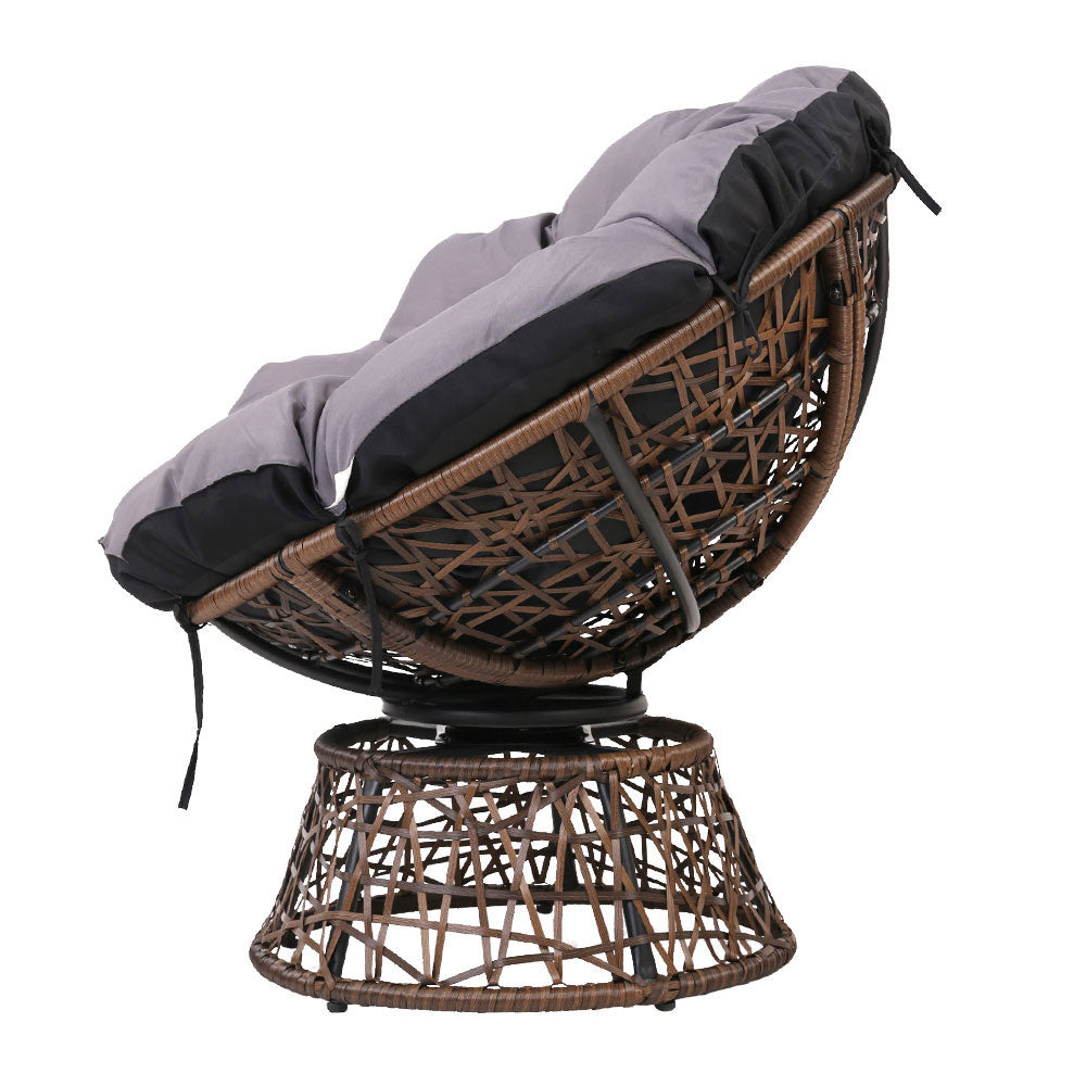 Gardeon Outdoor Lounge Setting Papasan Chairs Table Patio Furniture Wicker Brown-3