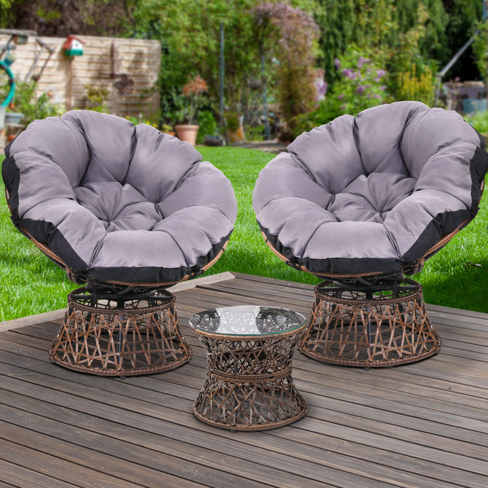 Gardeon Outdoor Lounge Setting Papasan Chairs Table Patio Furniture Wicker Brown-7