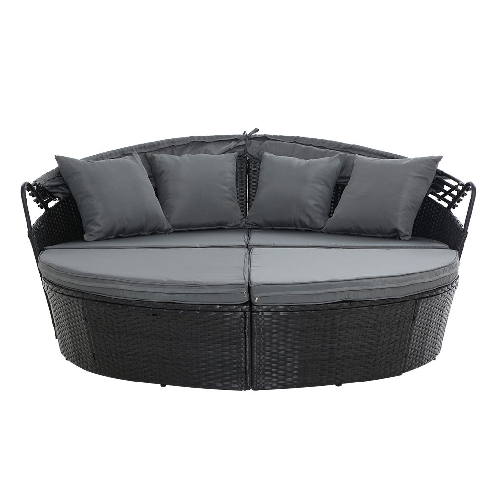 Gardeon Outdoor Lounge Setting Patio Furniture Sofa Wicker Garden Rattan Set Day Bed Black-2