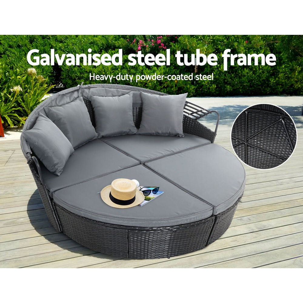 Gardeon Outdoor Lounge Setting Patio Furniture Sofa Wicker Garden Rattan Set Day Bed Black-6