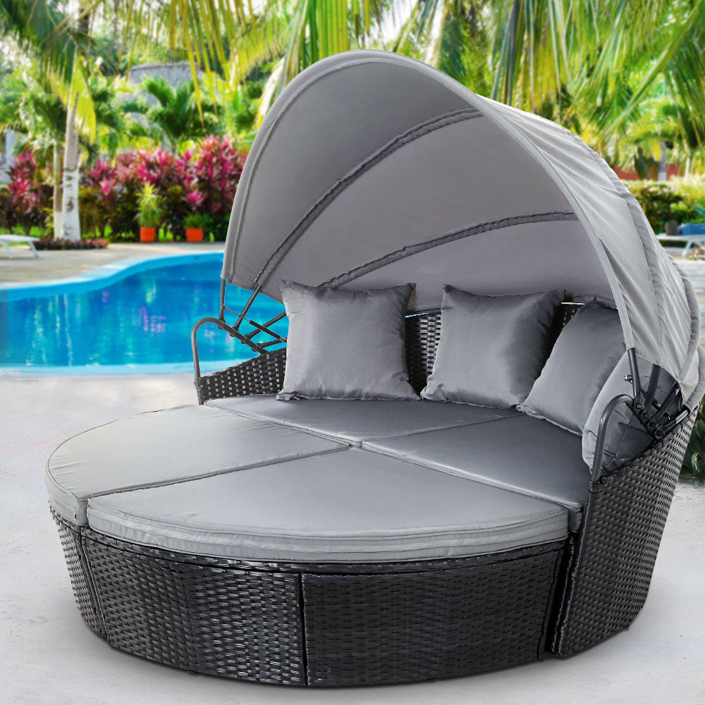 Gardeon Outdoor Lounge Setting Patio Furniture Sofa Wicker Garden Rattan Set Day Bed Black-7