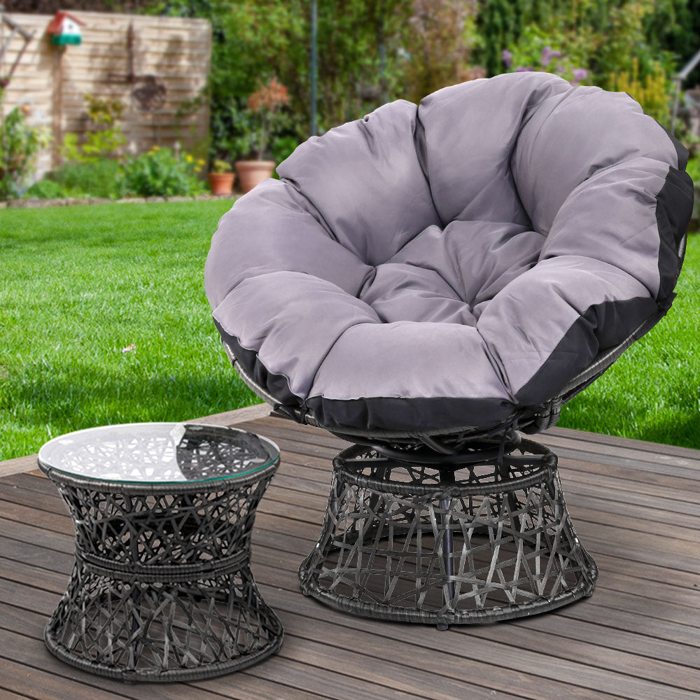 Gardeon Outdoor Papasan Chairs Table Lounge Setting Patio Furniture Wicker Black-7