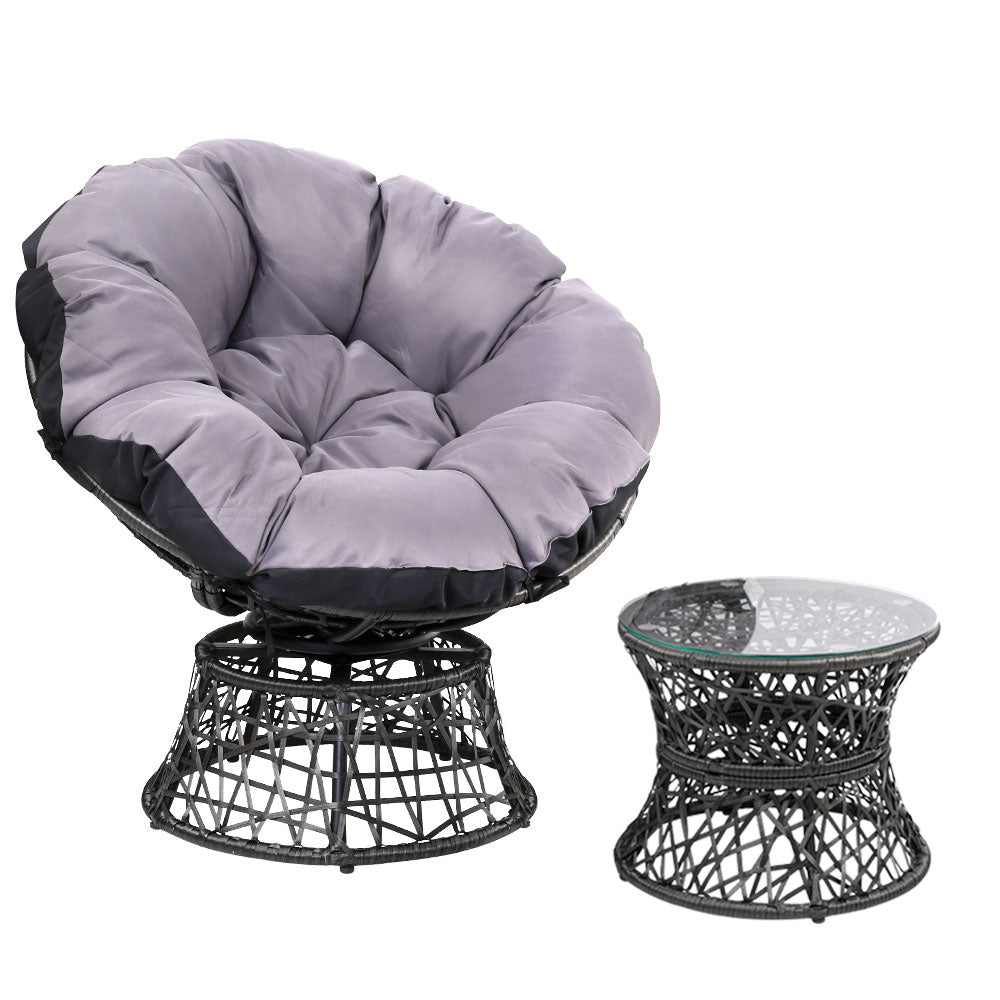 Gardeon Outdoor Papasan Chairs Table Lounge Setting Patio Furniture Wicker Black-0