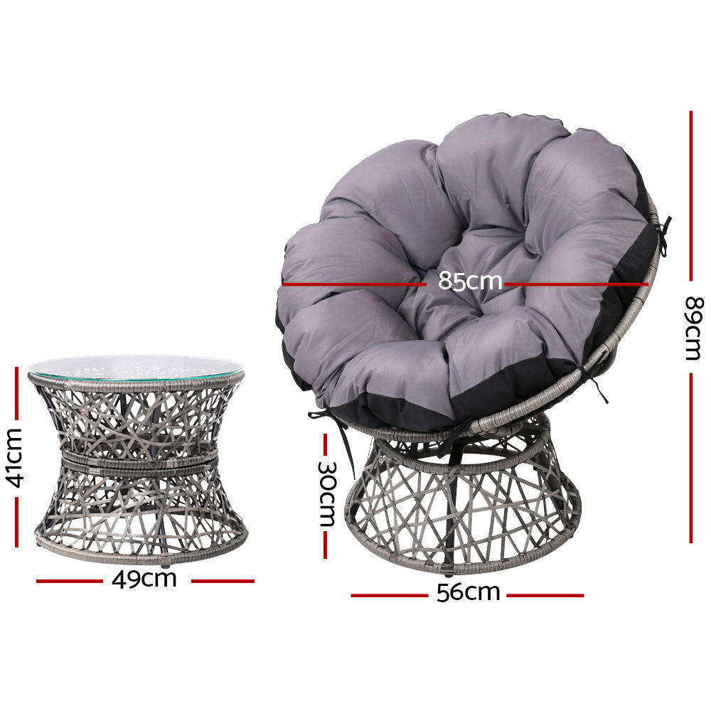 Gardeon Outdoor Papasan Chairs Table Lounge Setting Patio Furniture Wicker Grey-1