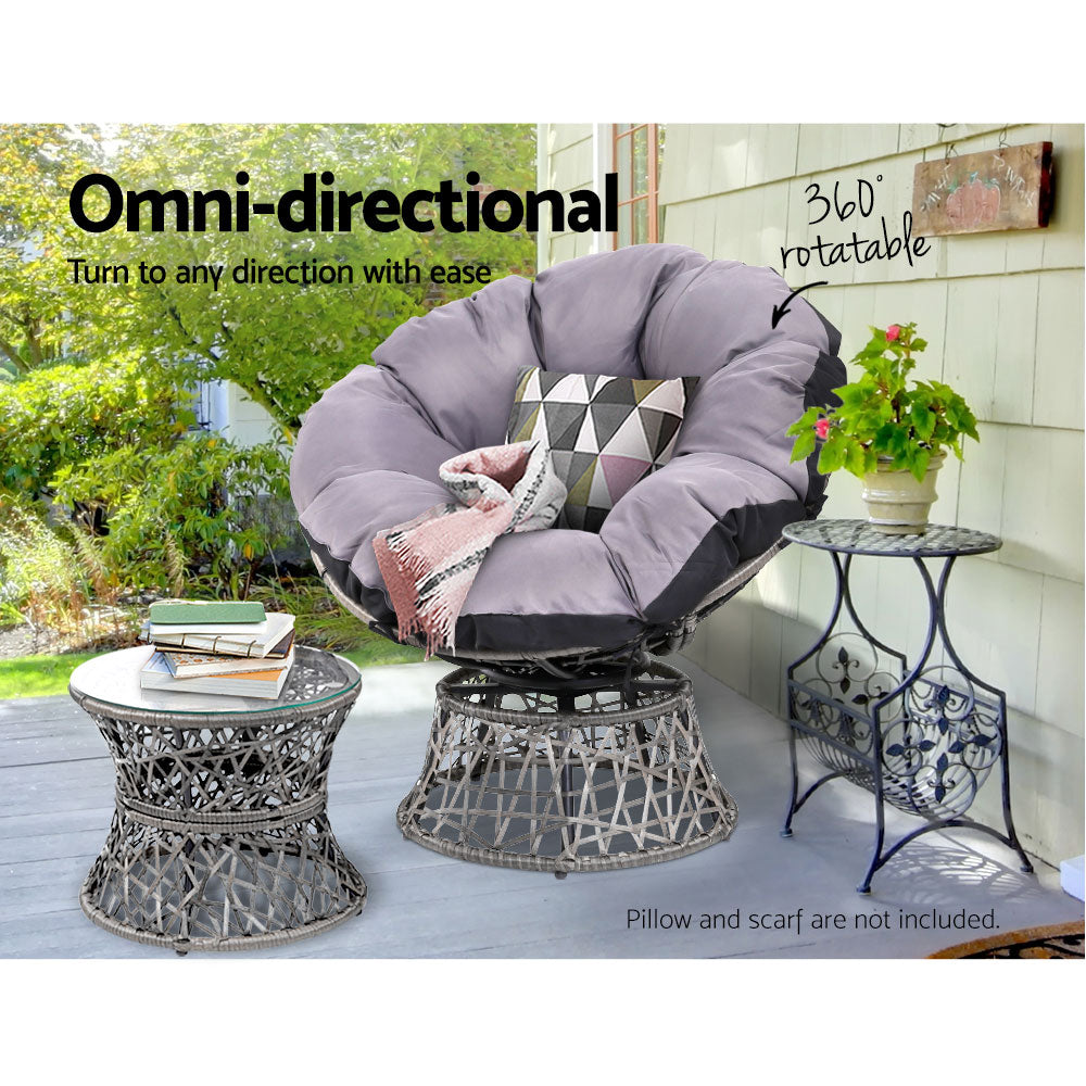 Gardeon Outdoor Papasan Chairs Table Lounge Setting Patio Furniture Wicker Grey-5