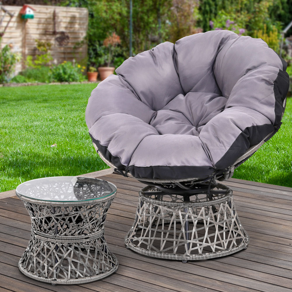 Gardeon Outdoor Papasan Chairs Table Lounge Setting Patio Furniture Wicker Grey-7