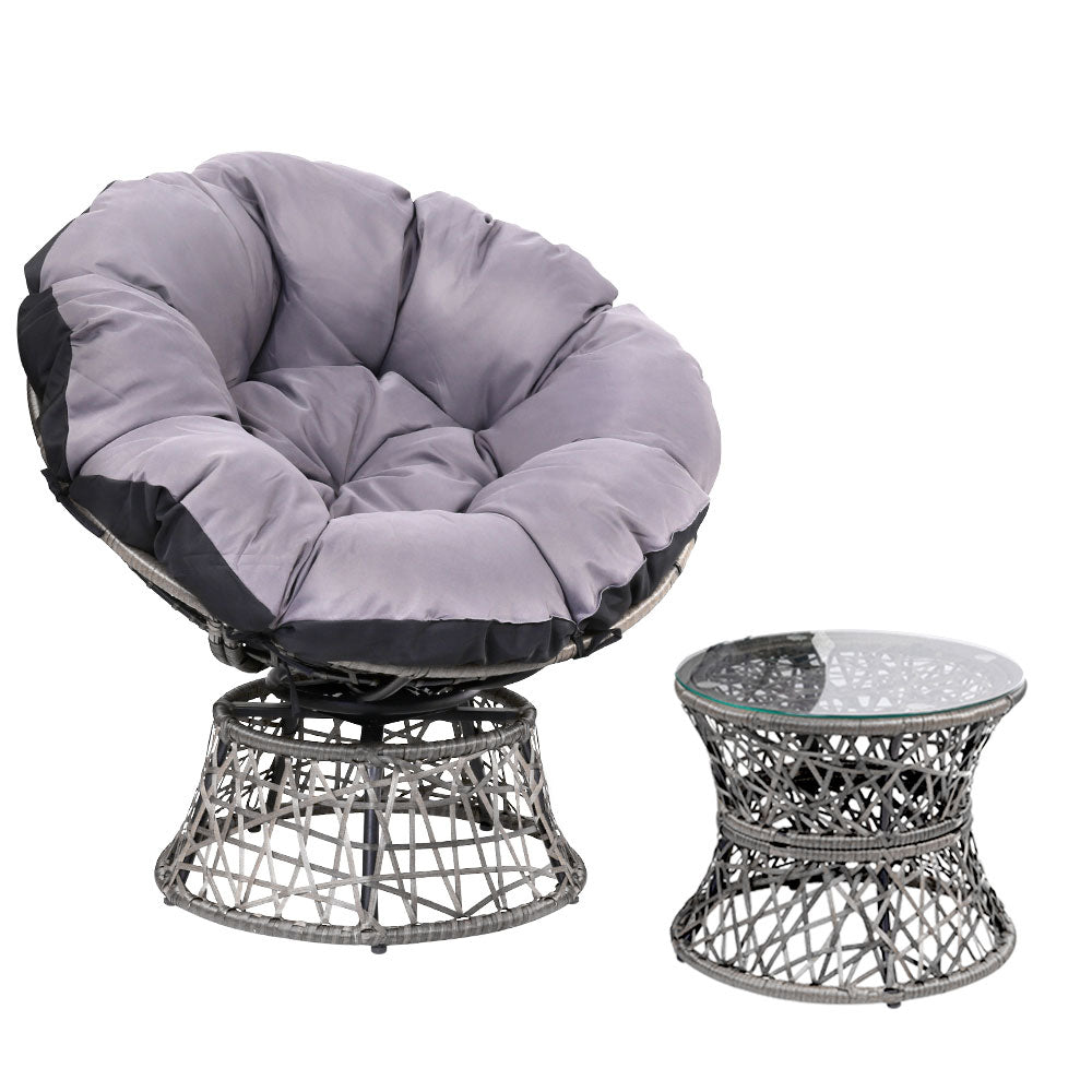 Gardeon Outdoor Papasan Chairs Table Lounge Setting Patio Furniture Wicker Grey-0