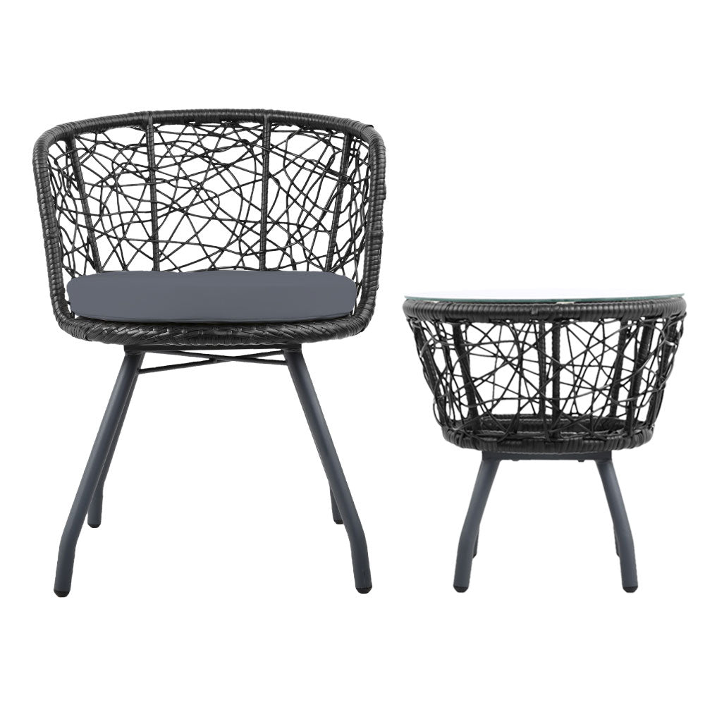 Gardeon Outdoor Patio Chair and Table - Black-2