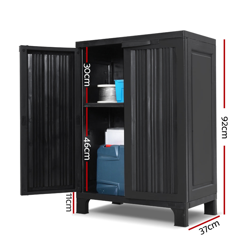 Gardeon Outdoor Storage Cabinet Cupboard Lockable Garden Sheds Adjustable Black-1