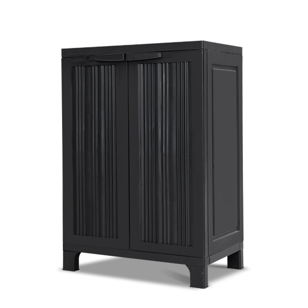 Gardeon Outdoor Storage Cabinet Cupboard Lockable Garden Sheds Adjustable Black-2