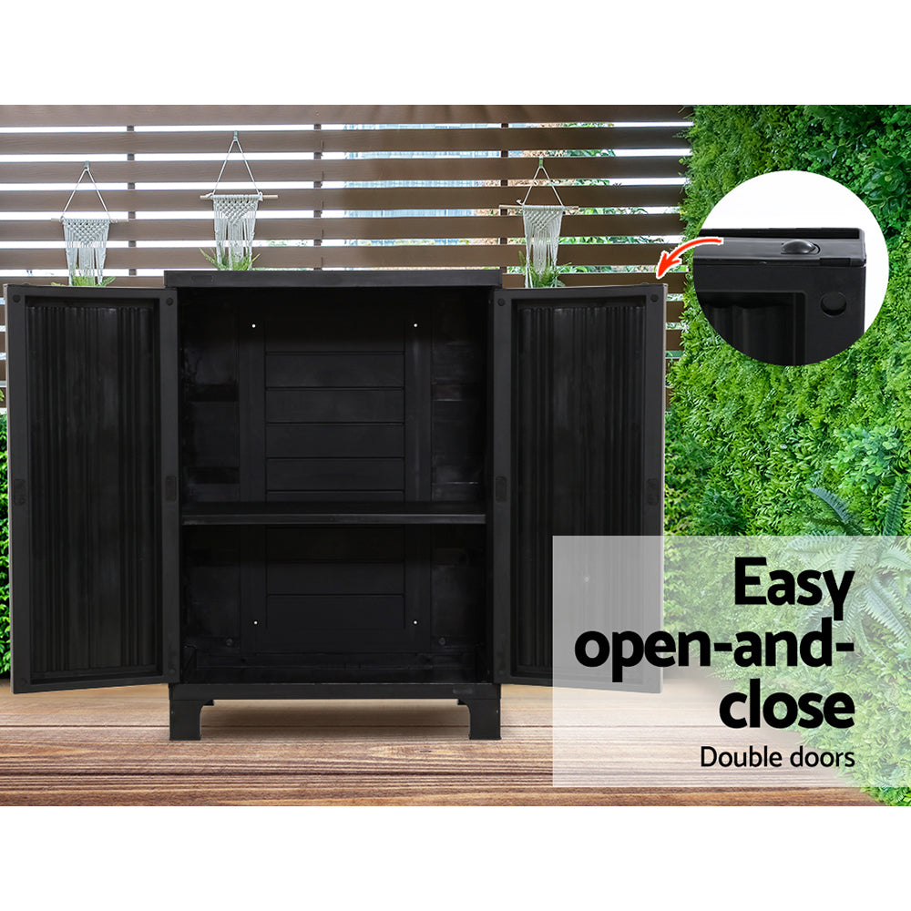 Gardeon Outdoor Storage Cabinet Cupboard Lockable Garden Sheds Adjustable Black-3