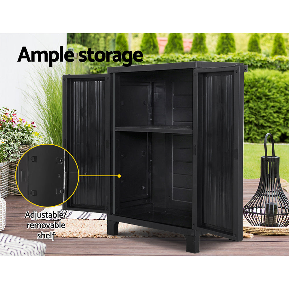 Gardeon Outdoor Storage Cabinet Cupboard Lockable Garden Sheds Adjustable Black-5