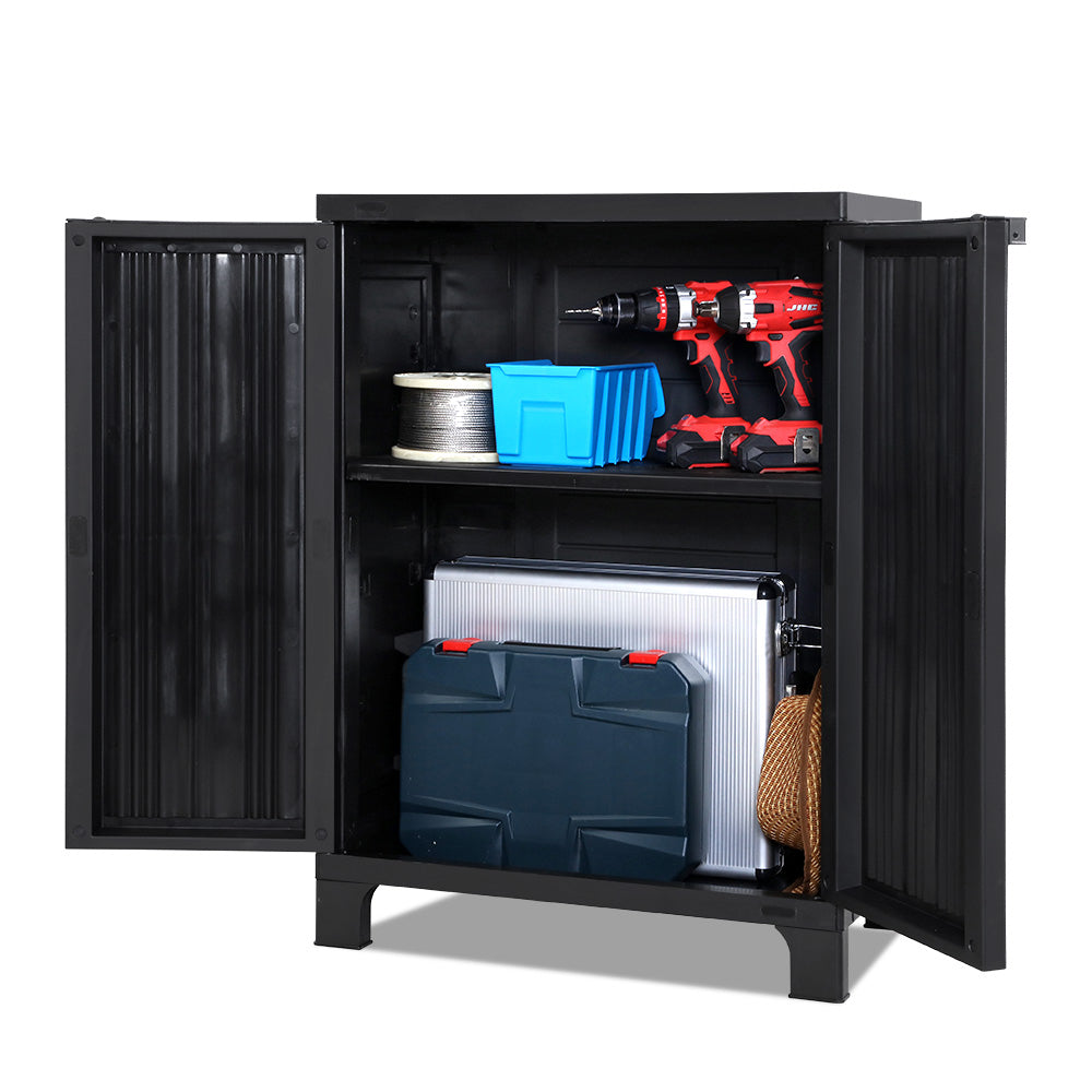 Gardeon Outdoor Storage Cabinet Cupboard Lockable Garden Sheds Adjustable Black-0