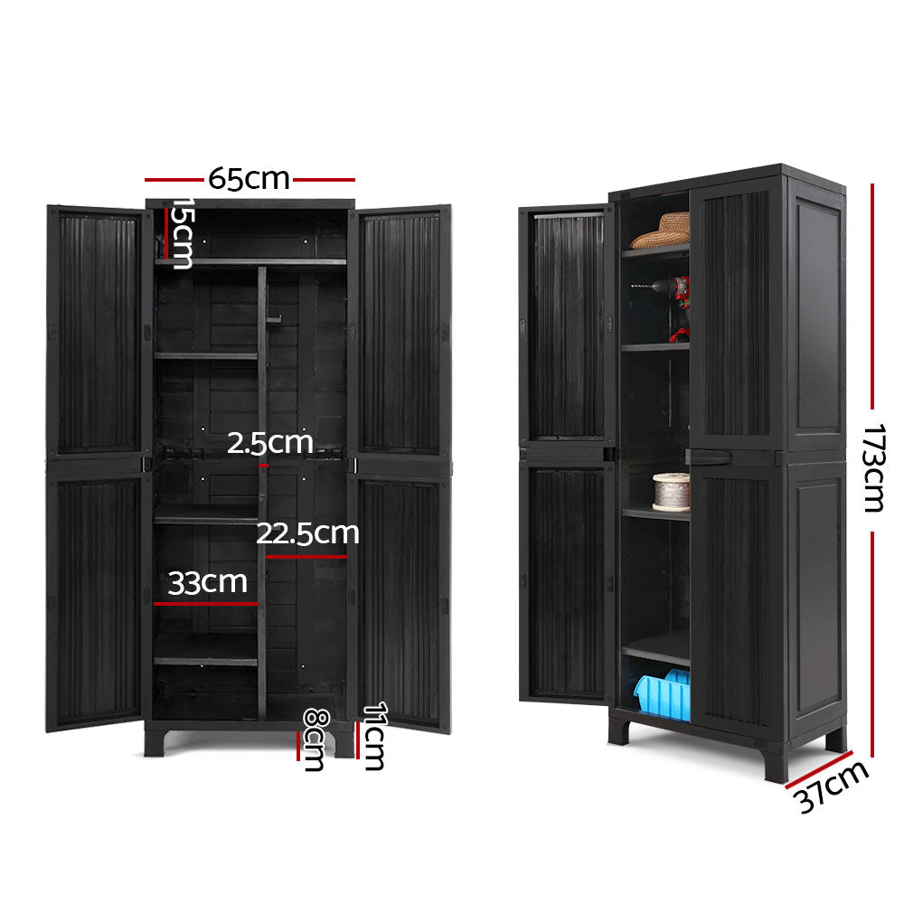 Gardeon Outdoor Storage Cabinet Lockable Tall Garden Sheds Garage Adjustable Black 173CM-1