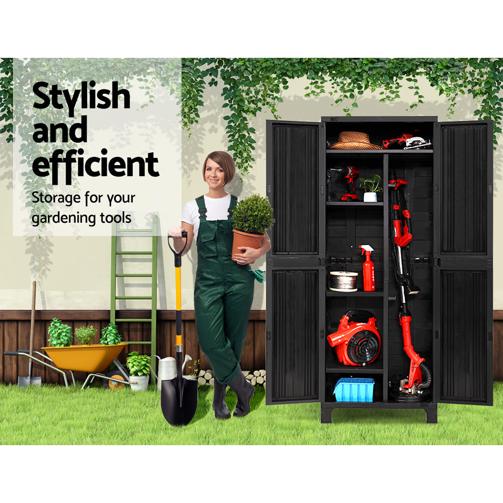 Gardeon Outdoor Storage Cabinet Lockable Tall Garden Sheds Garage Adjustable Black 173CM-3