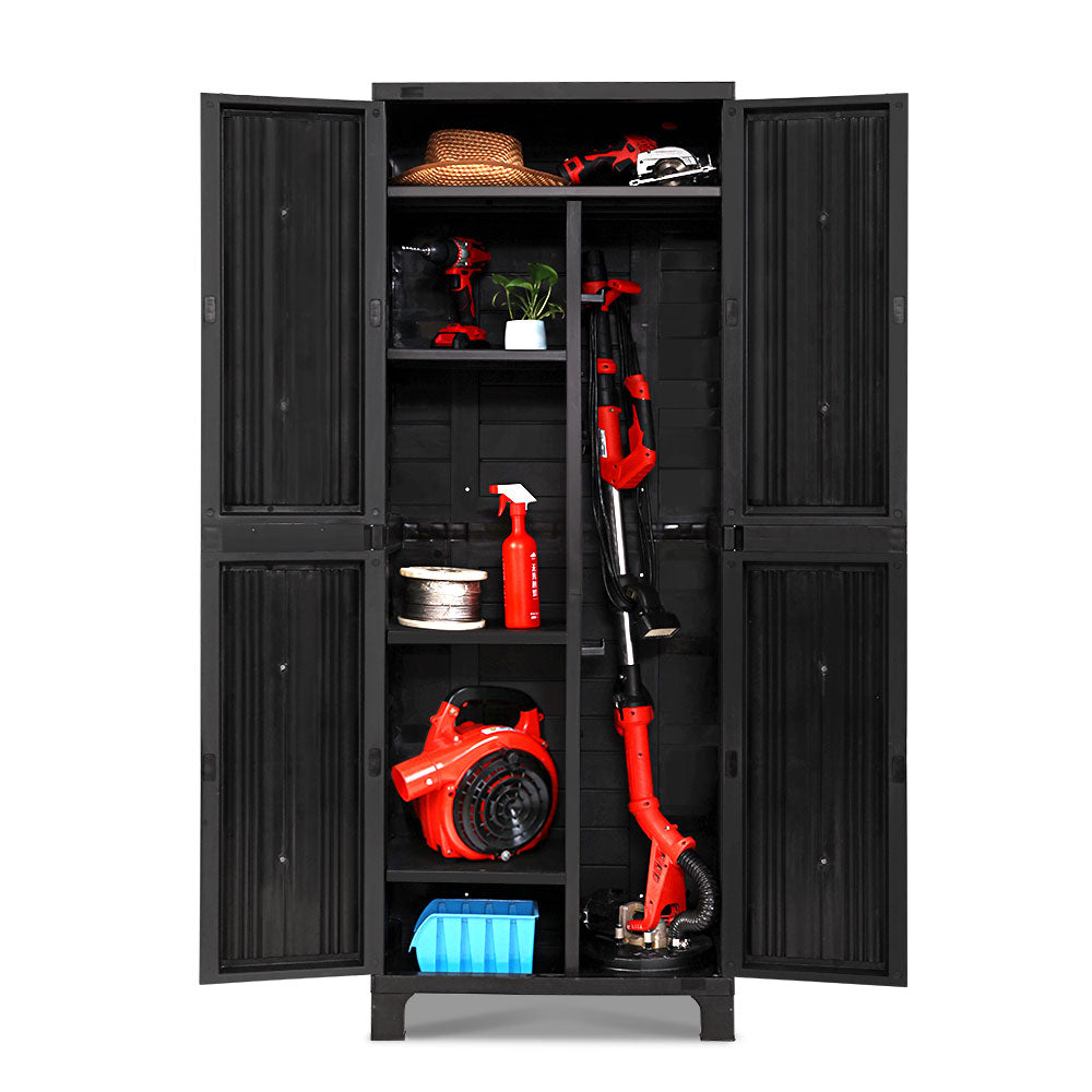 Gardeon Outdoor Storage Cabinet Lockable Tall Garden Sheds Garage Adjustable Black 173CM-0