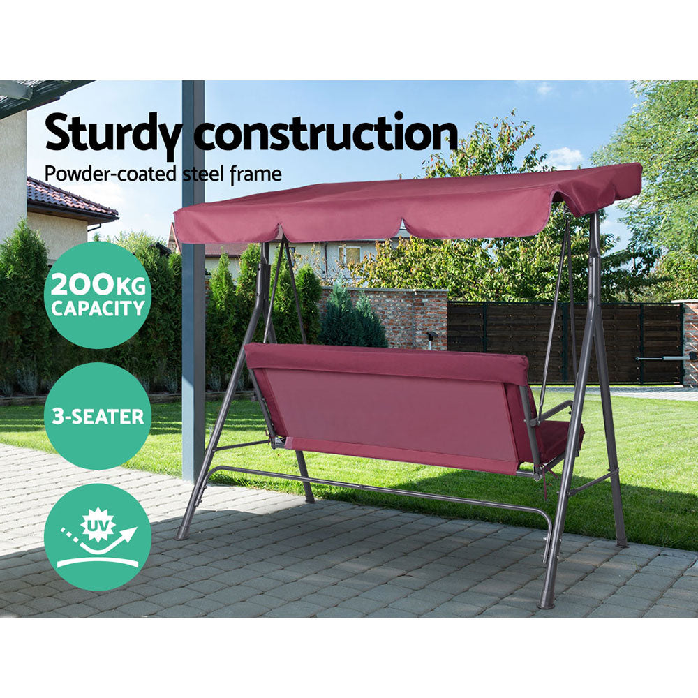 Gardeon Outdoor Swing Chair Hammock 3 Seater Garden Canopy Bench Seat Backyard-5