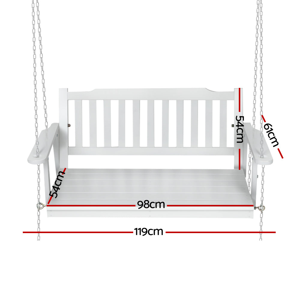 Gardeon Porch Swing Chair with Chain Garden Bench Outdoor Furniture Wooden White-1