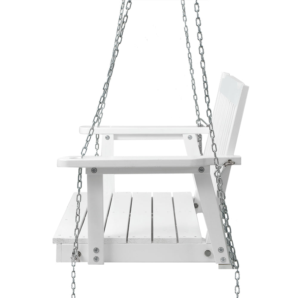 Gardeon Porch Swing Chair with Chain Garden Bench Outdoor Furniture Wooden White-3