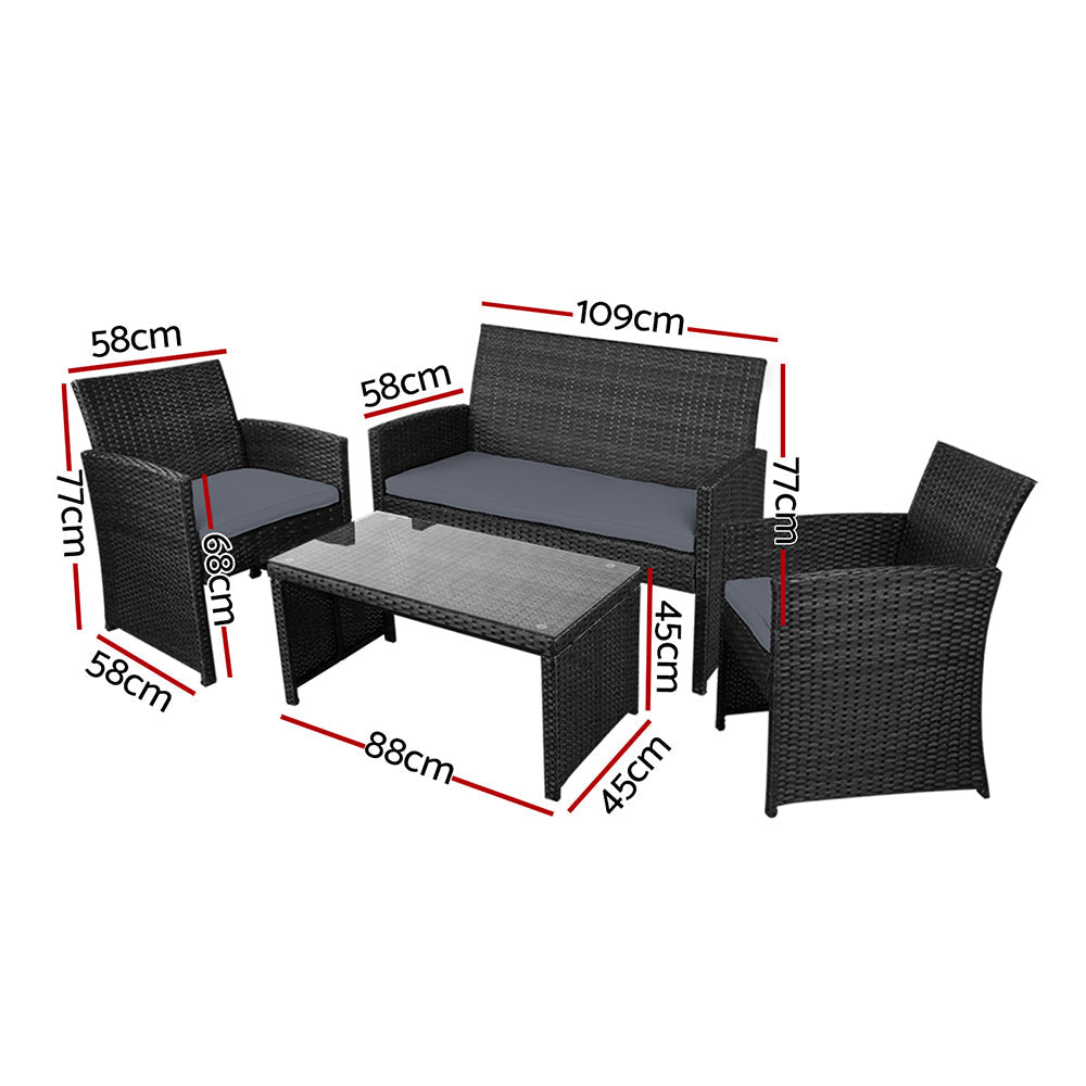 Gardeon Rattan Furniture Outdoor Lounge Setting Wicker Dining Set w/Storage Cover Black-1