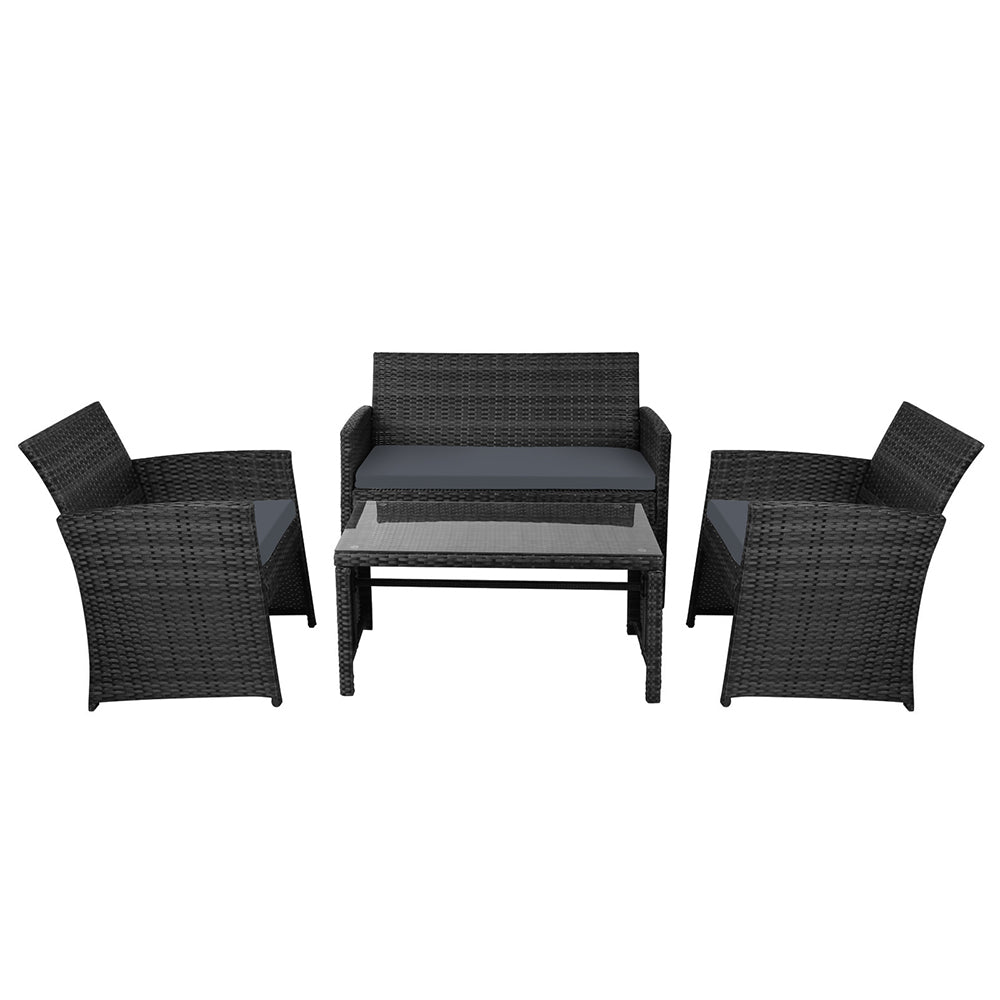 Gardeon Rattan Furniture Outdoor Lounge Setting Wicker Dining Set w/Storage Cover Black-2