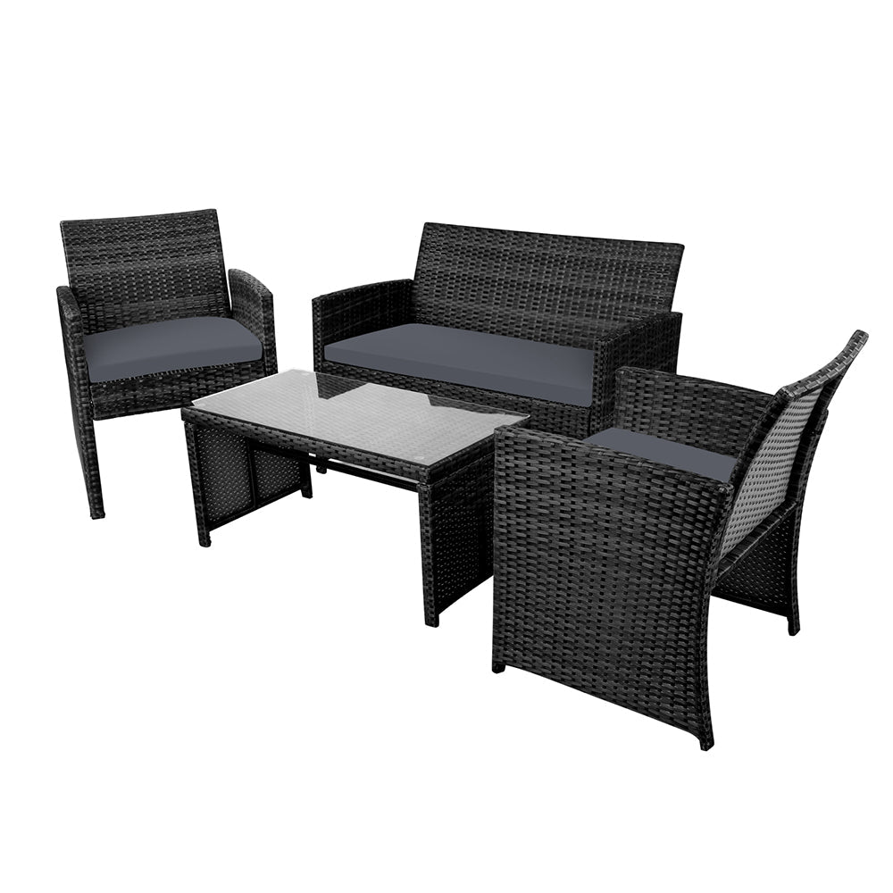 Gardeon Rattan Furniture Outdoor Lounge Setting Wicker Dining Set w/Storage Cover Black-3