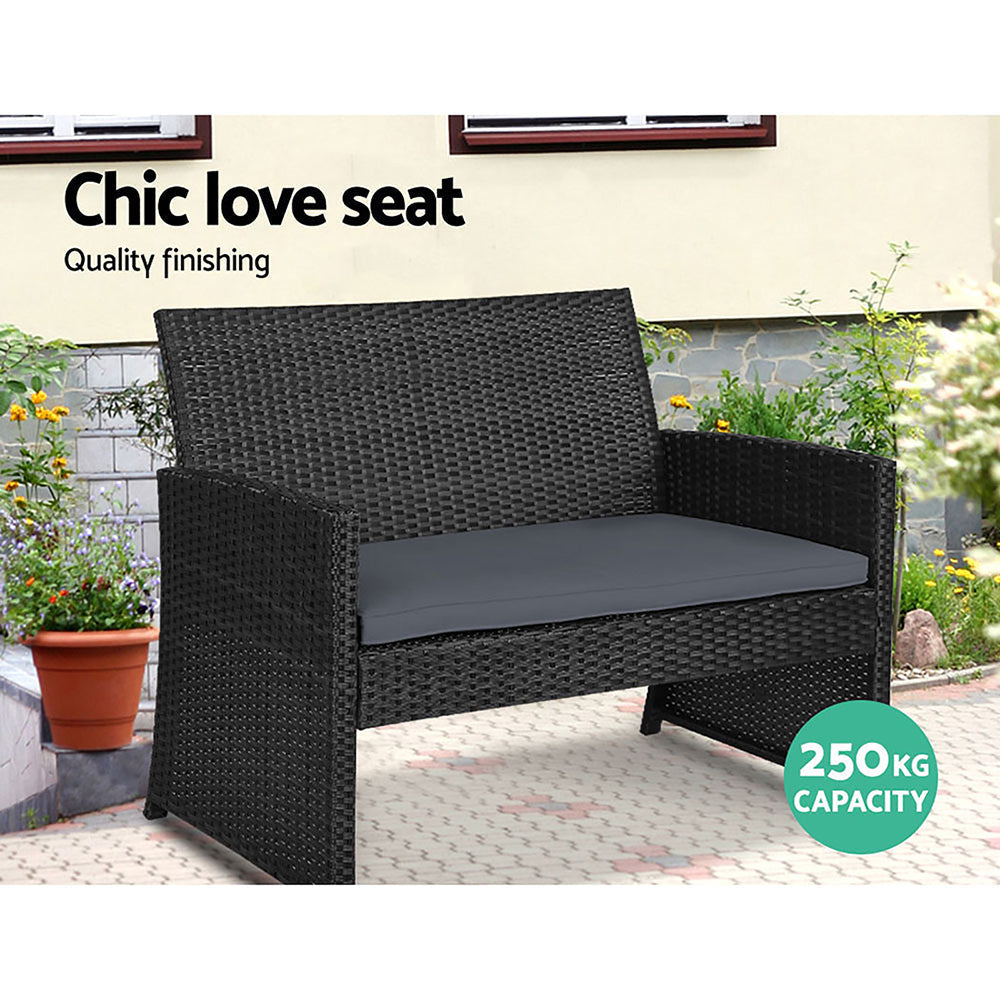 Gardeon Rattan Furniture Outdoor Lounge Setting Wicker Dining Set w/Storage Cover Black-4