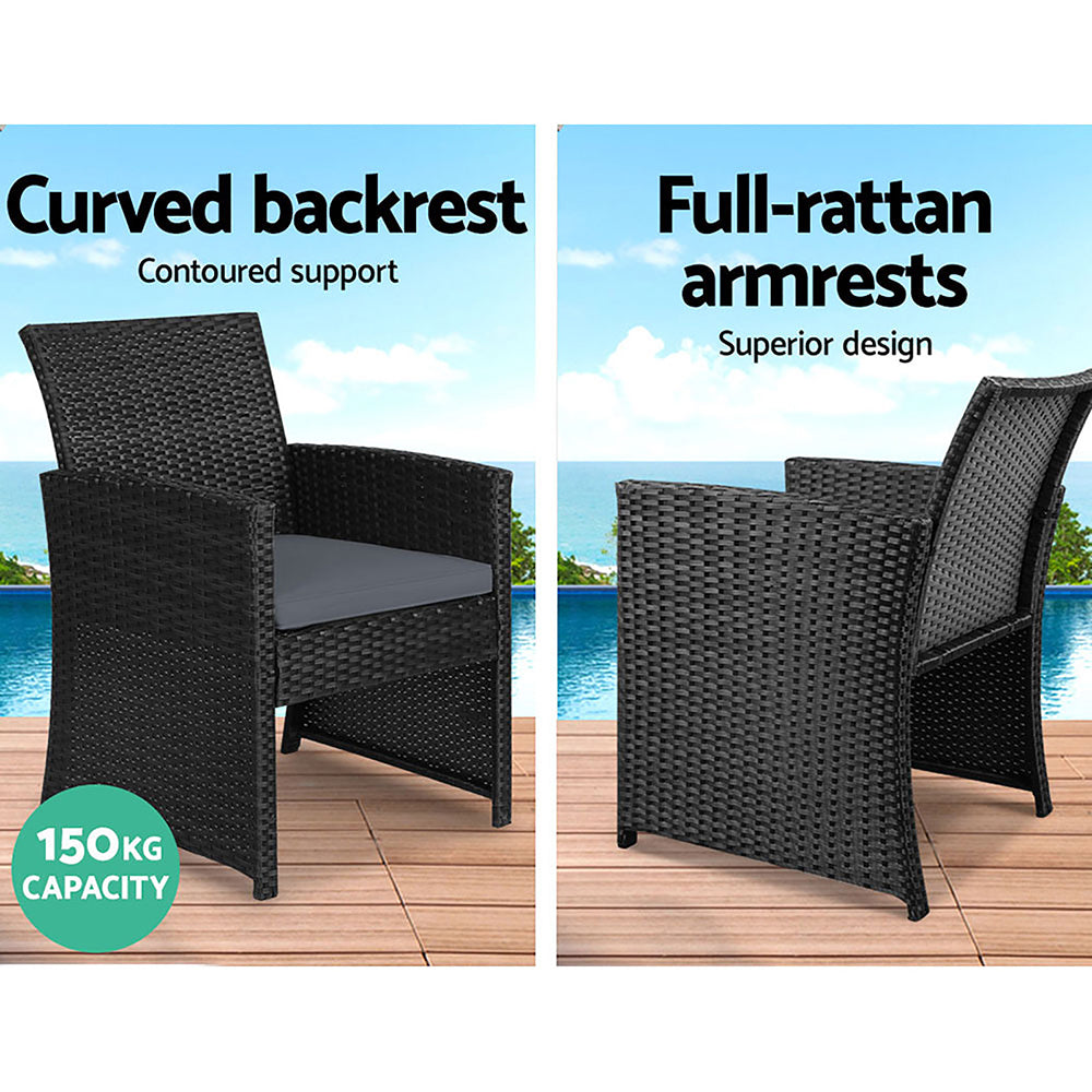 Gardeon Rattan Furniture Outdoor Lounge Setting Wicker Dining Set w/Storage Cover Black-5