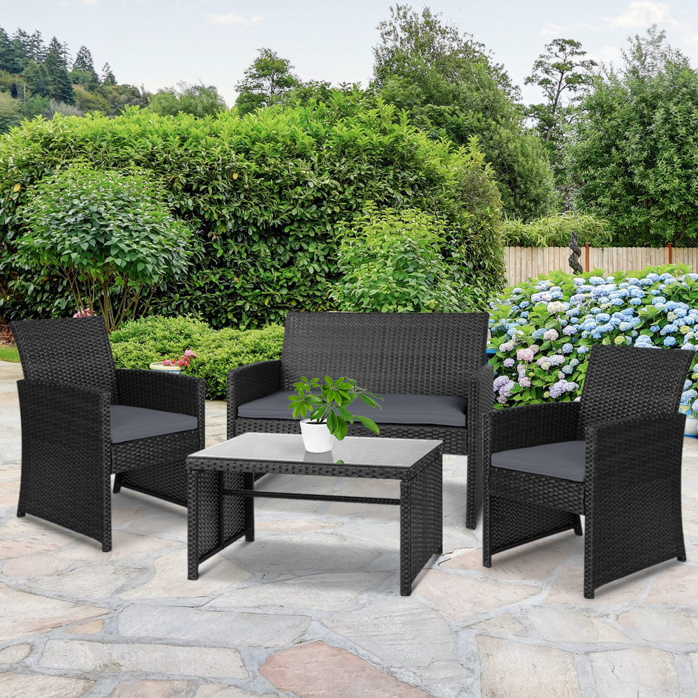 Gardeon Rattan Furniture Outdoor Lounge Setting Wicker Dining Set w/Storage Cover Black-7