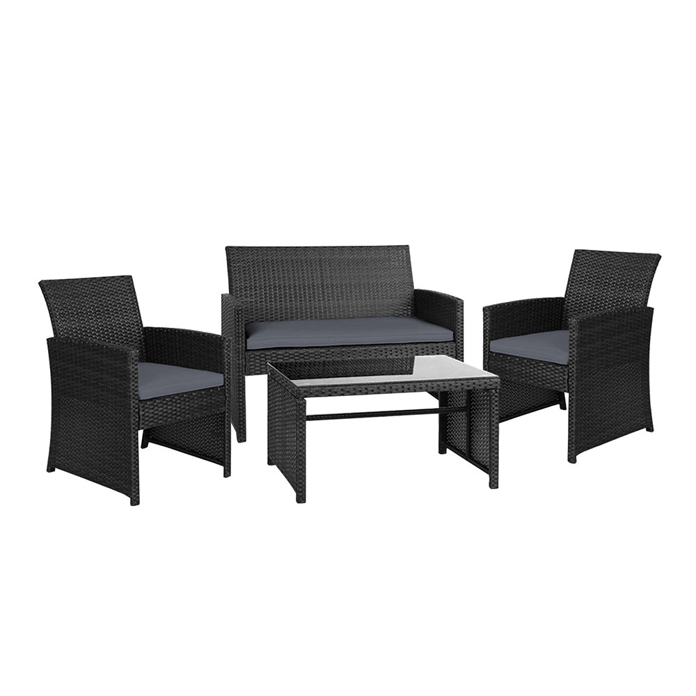 Gardeon Rattan Furniture Outdoor Lounge Setting Wicker Dining Set w/Storage Cover Black-0