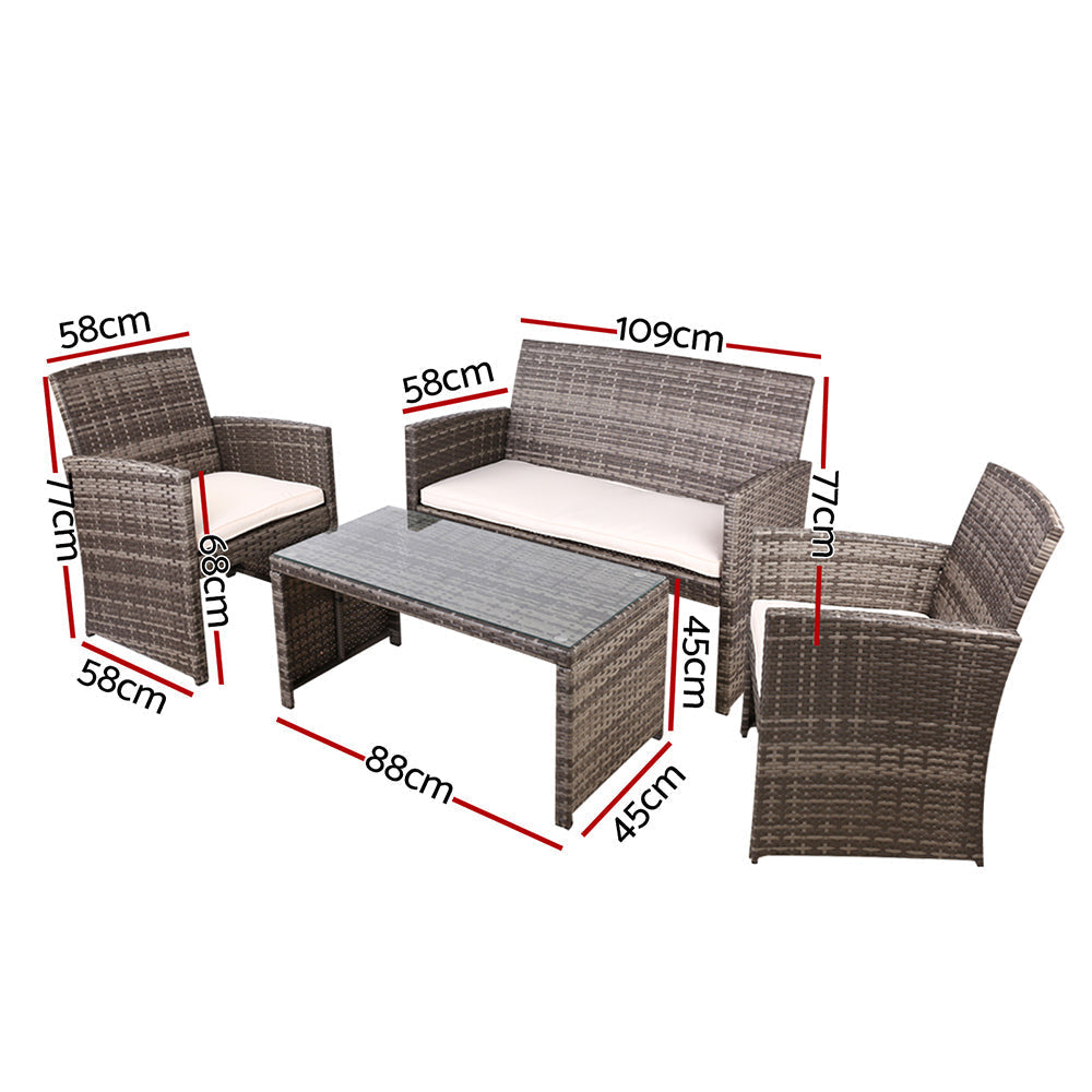 Gardeon Rattan Furniture Outdoor Lounge Setting Wicker Dining Set w/Storage Cover Mixed Grey-1