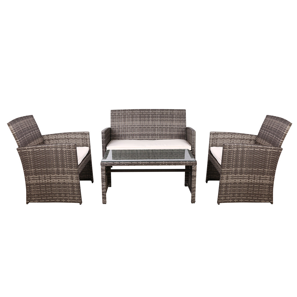 Gardeon Rattan Furniture Outdoor Lounge Setting Wicker Dining Set w/Storage Cover Mixed Grey-2