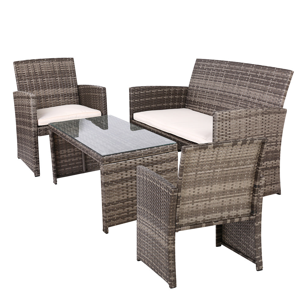 Gardeon Rattan Furniture Outdoor Lounge Setting Wicker Dining Set w/Storage Cover Mixed Grey-3