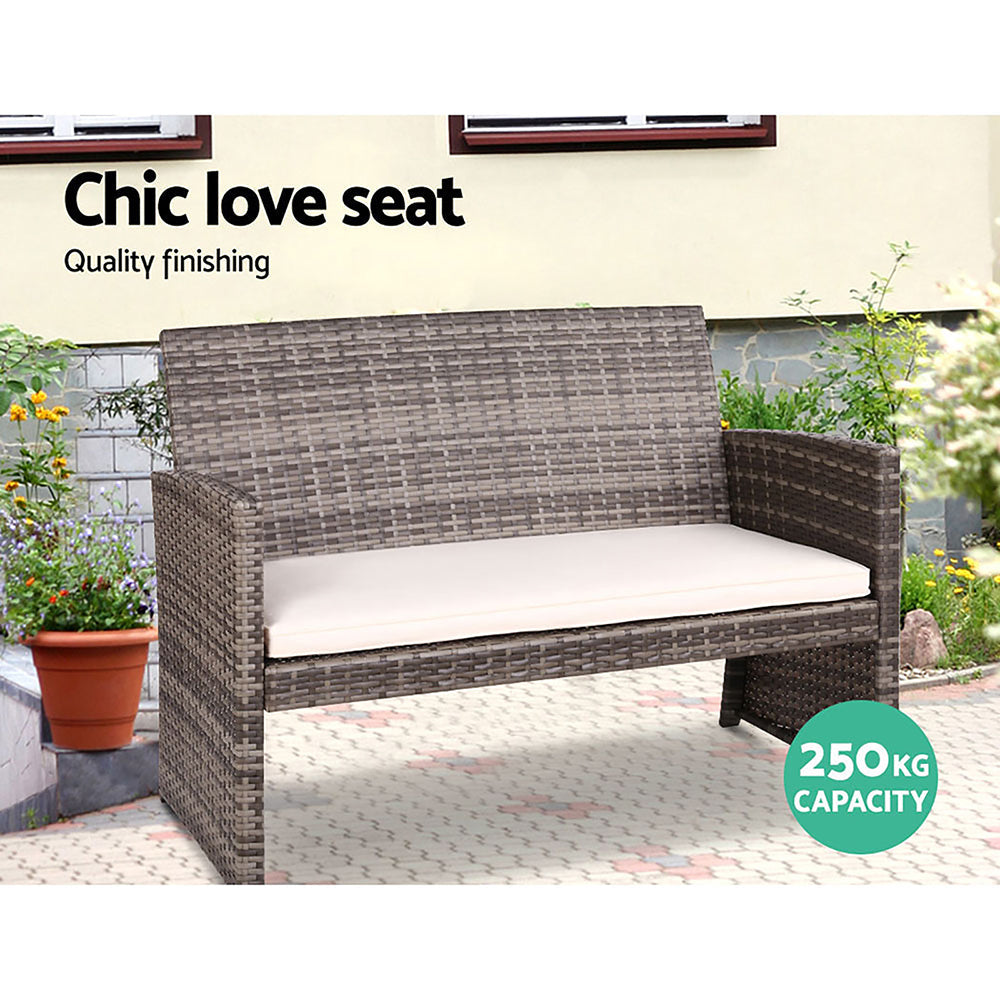 Gardeon Rattan Furniture Outdoor Lounge Setting Wicker Dining Set w/Storage Cover Mixed Grey-4